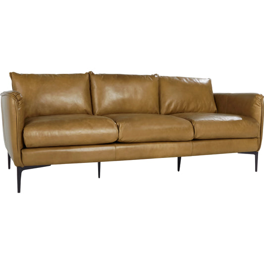 Ava Sofa by Classic Home in tan. Made from top grain leather, tube iron in a modern style.