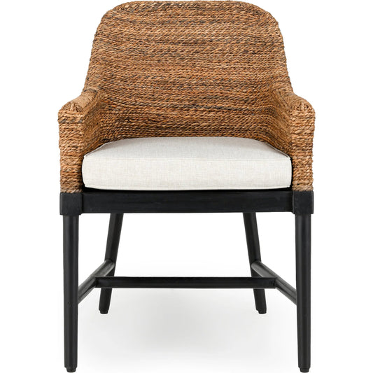 Rey Arm Chair by Kosas Home in wood. Made from mahogony wood, rattanpole, 100% polyester in a unique style.