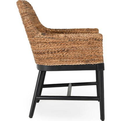 Rey Arm Chair by Kosas Home in wood. Made from mahogony wood, rattanpole, 100% polyester in a unique style.