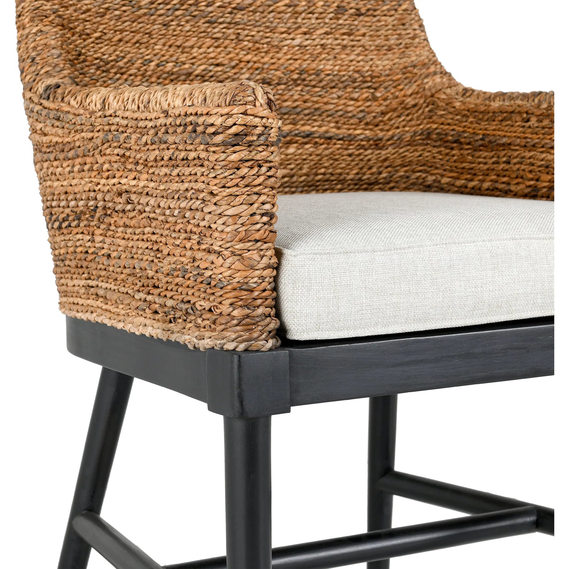Rey Arm Chair by Kosas Home in wood. Made from mahogony wood, rattanpole, 100% polyester in a unique style.