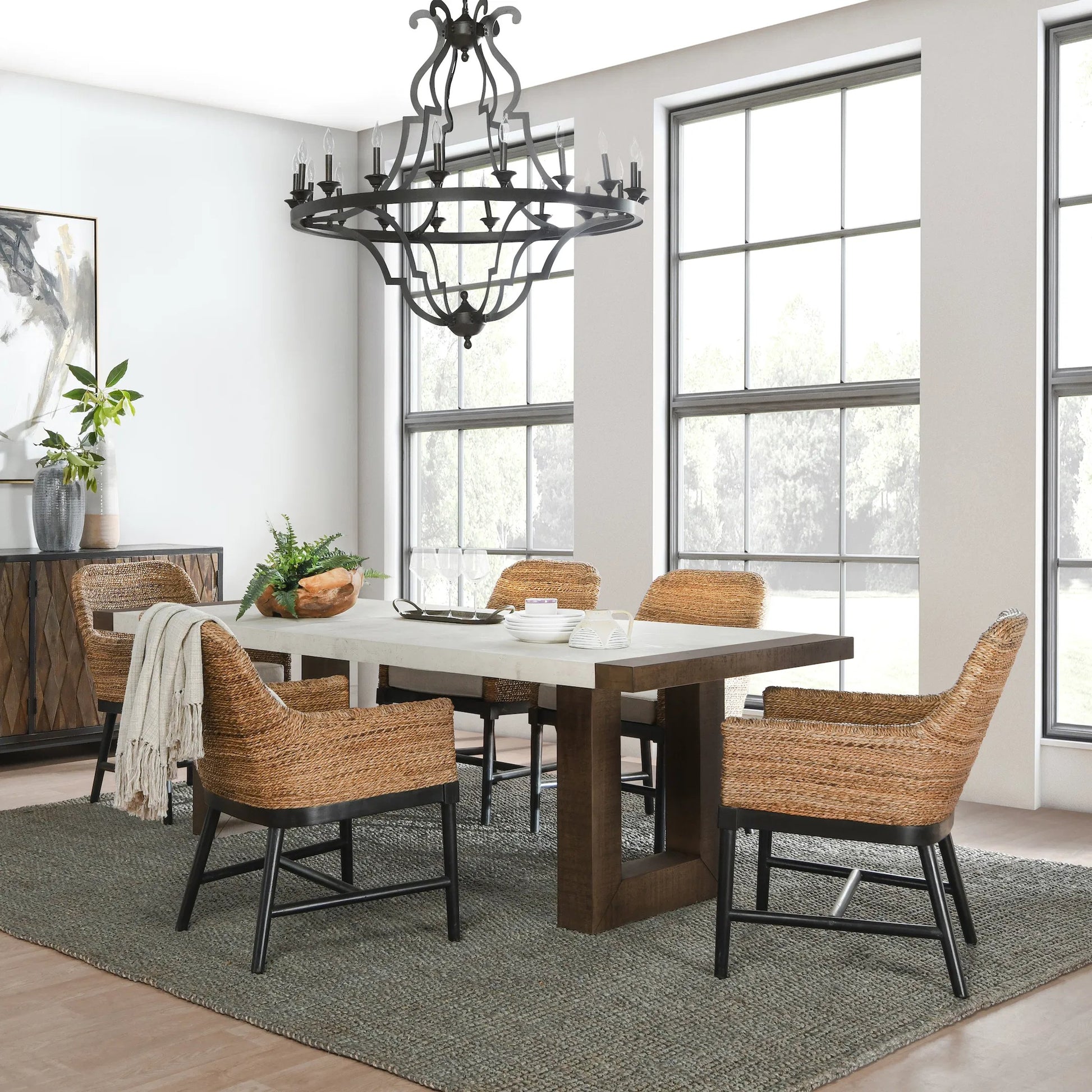 Rey Arm Chair by Kosas Home in wood. Made from mahogony wood, rattanpole, 100% polyester in a unique style.