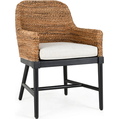 Rey Arm Chair by Kosas Home in wood. Made from mahogony wood, rattanpole, 100% polyester in a unique style.