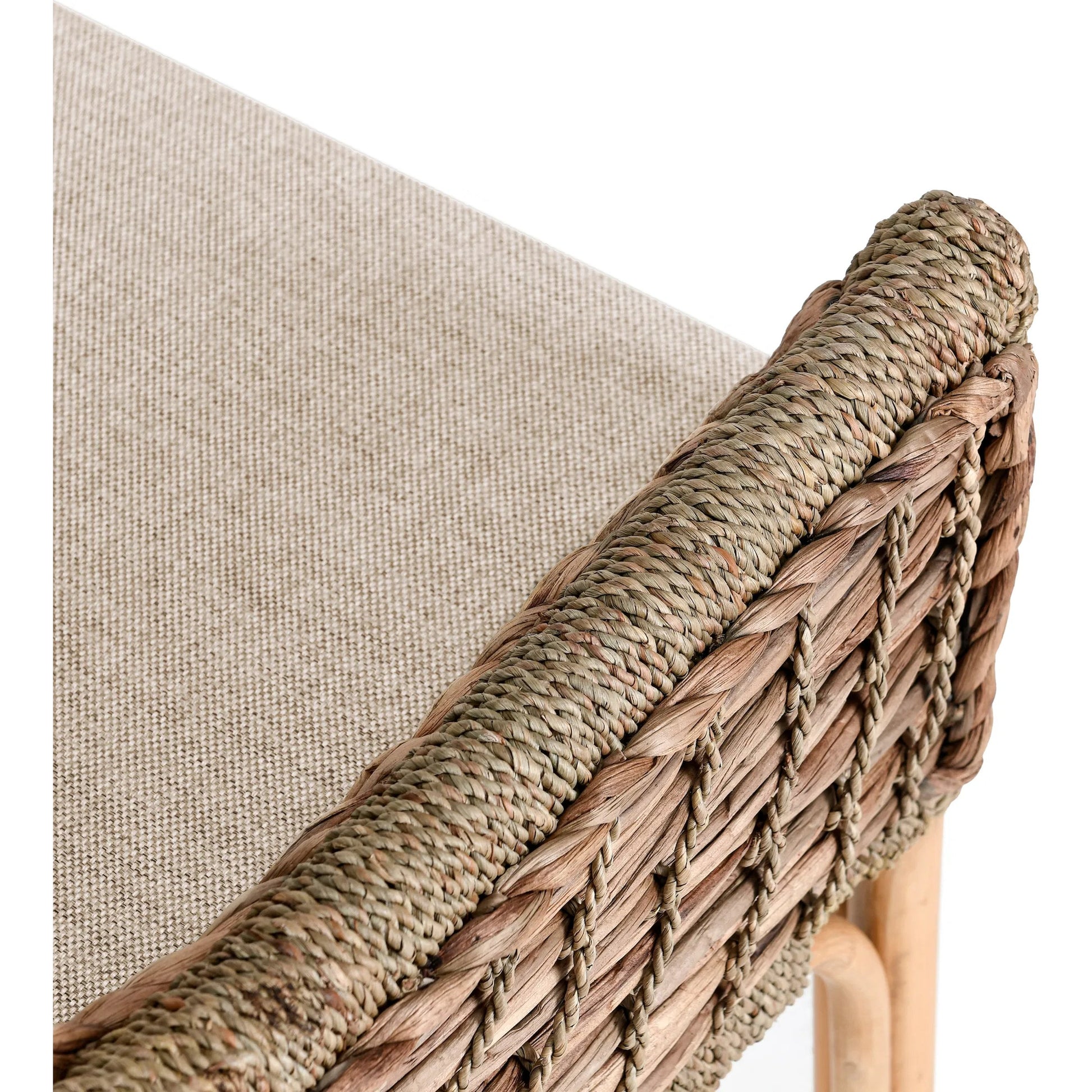 Nuevo Arm Chair by Kosas Home in wood. Made from rattanpole semipolished, 100% polyester in a cottage & farmhouse style.