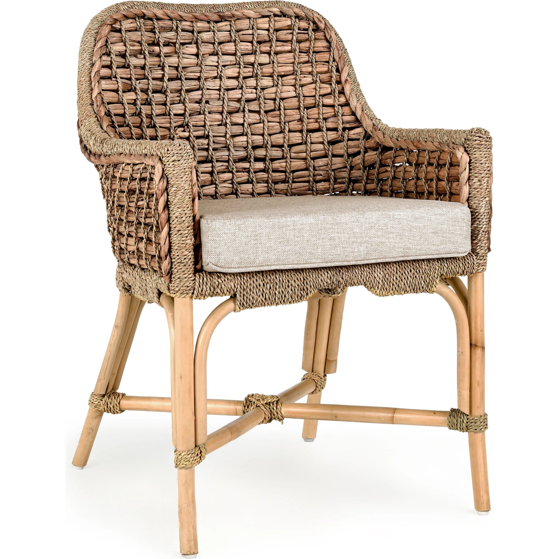 Nuevo Arm Chair by Kosas Home in wood. Made from rattanpole semipolished, 100% polyester in a cottage & farmhouse style.