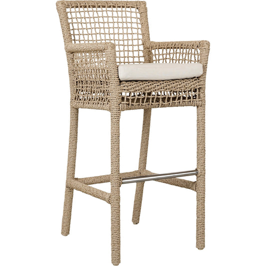 Brisbane Bar Stool by Classic Home in natural brown. Made from 100% olefin, resin, aluminium in a cottage & farmhouse style.