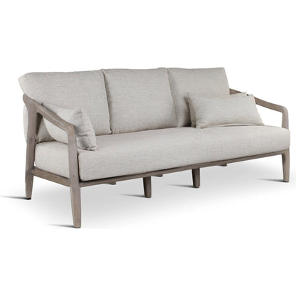 Aria Outdoor Sofa by Classic Home in cream, black. Made from teak wood, wicker, 100% olefin in a modern style.