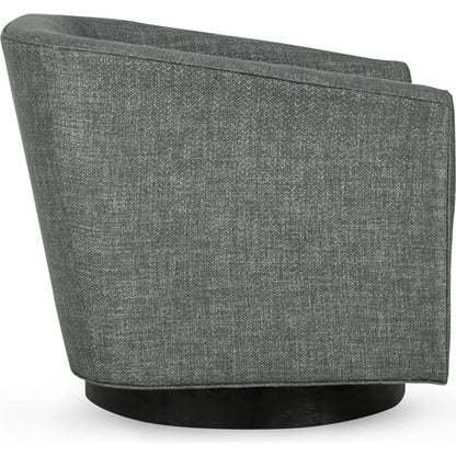 Leonard Swivel Accent Chair by Kosas Home in taupe gray and walnut. Made from 100% polyester, ash wood in a modern style.