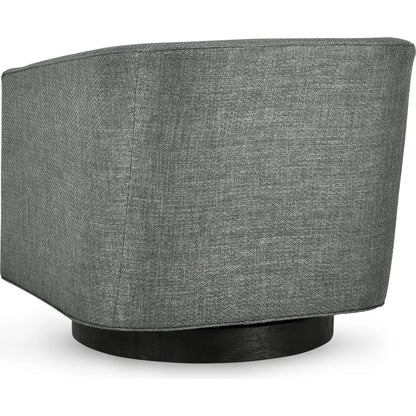 Leonard Swivel Accent Chair by Kosas Home in taupe gray and walnut. Made from 100% polyester, ash wood in a modern style.