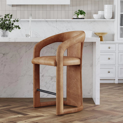 Archie 26" Distressed Leather Counter Stool by Classic Home in brown. Made from top grain leather, stainless steel in a unique style.