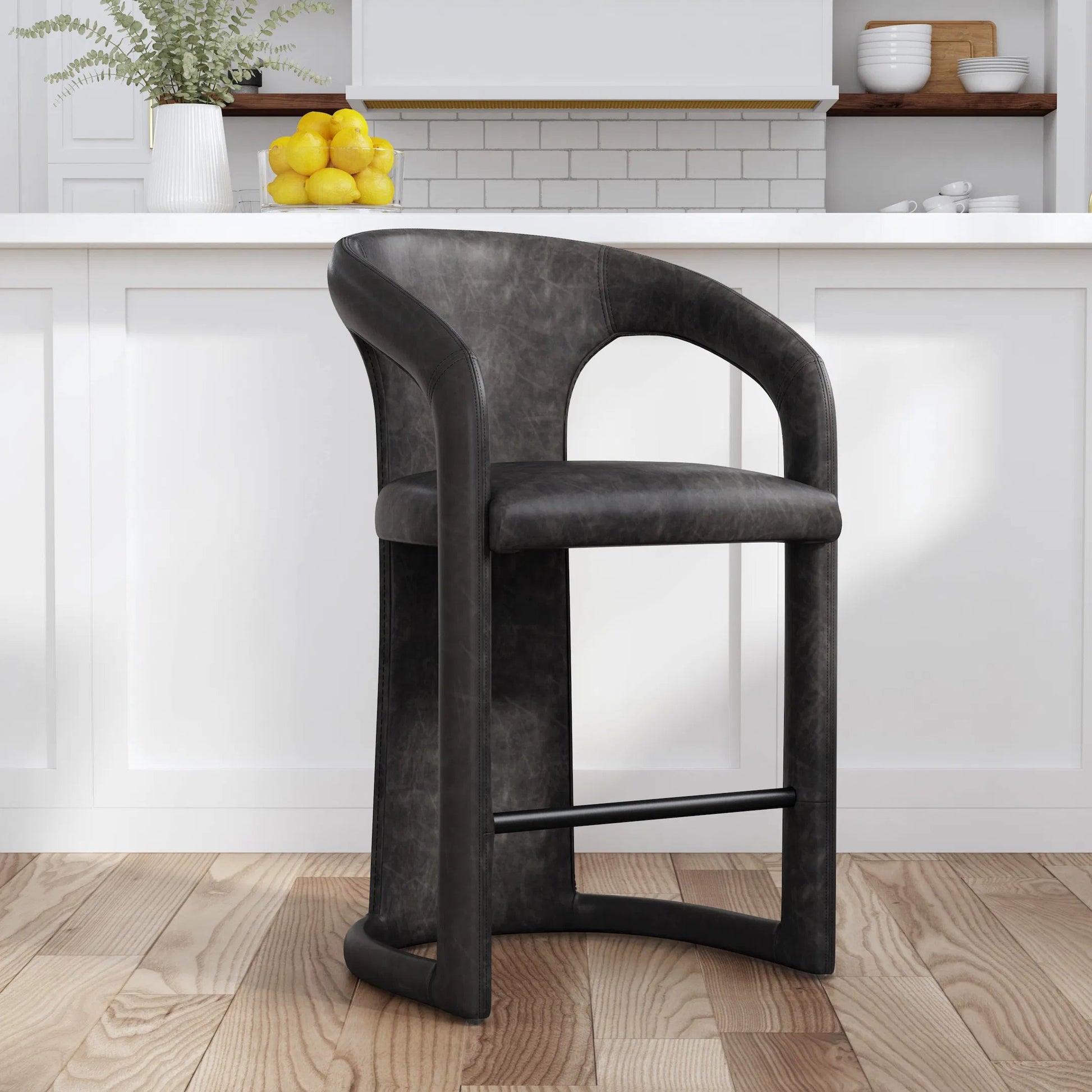 Archie 26" Distressed Leather Counter Stool by Classic Home in brown. Made from top grain leather, stainless steel in a unique style.
