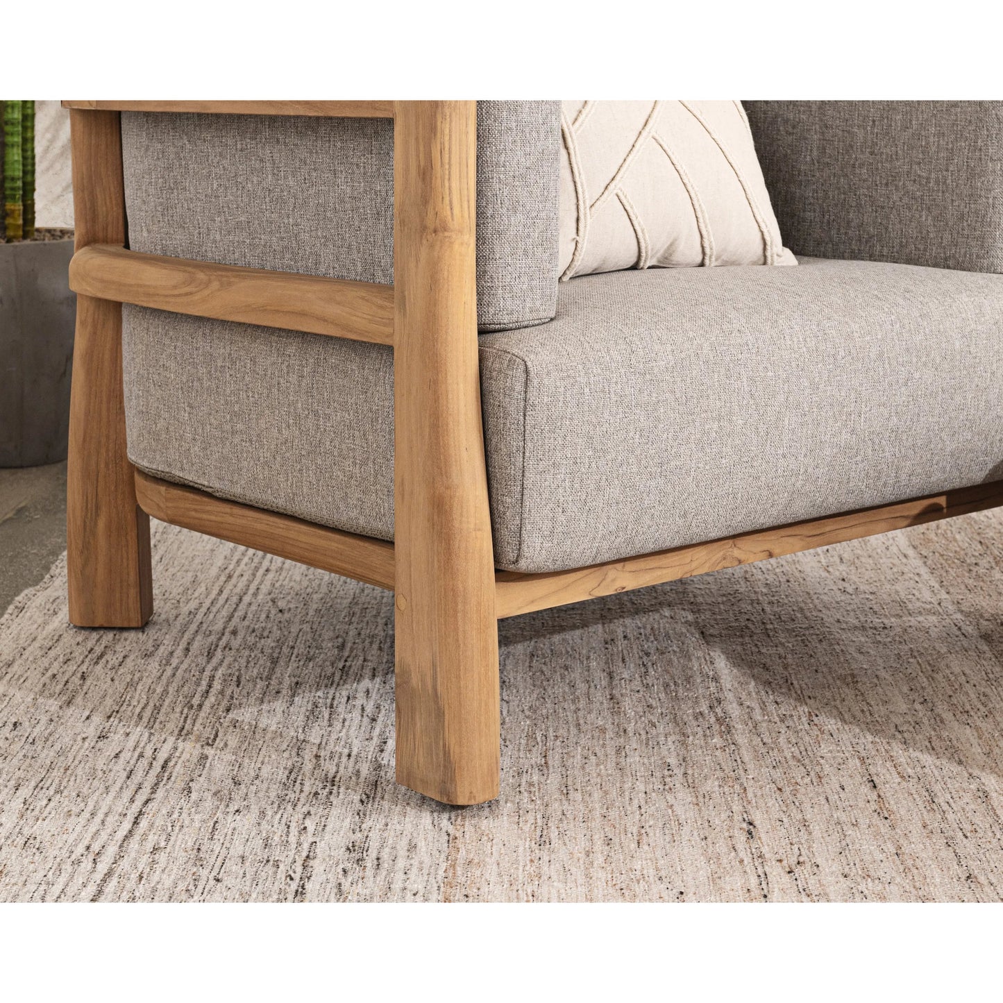 009 SI-2237300 | Closeup | Aston Teak Outdoor Accent Chair by Classic Home in natural, gray. Made from unique in a transitional style.