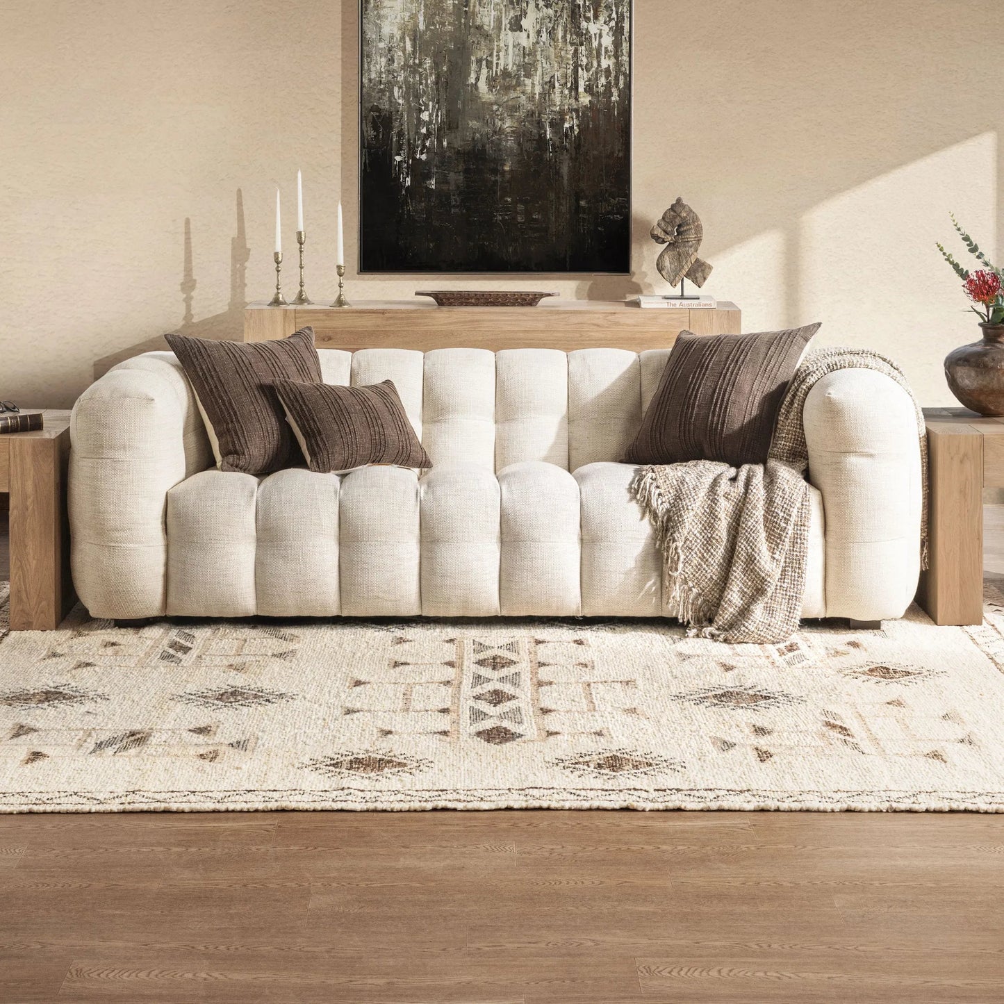 018 SI-2238927 | Lifestyle | Walter Tufted Fabric Beige Sofa by Classic Home. Made from unique in a transitional style.