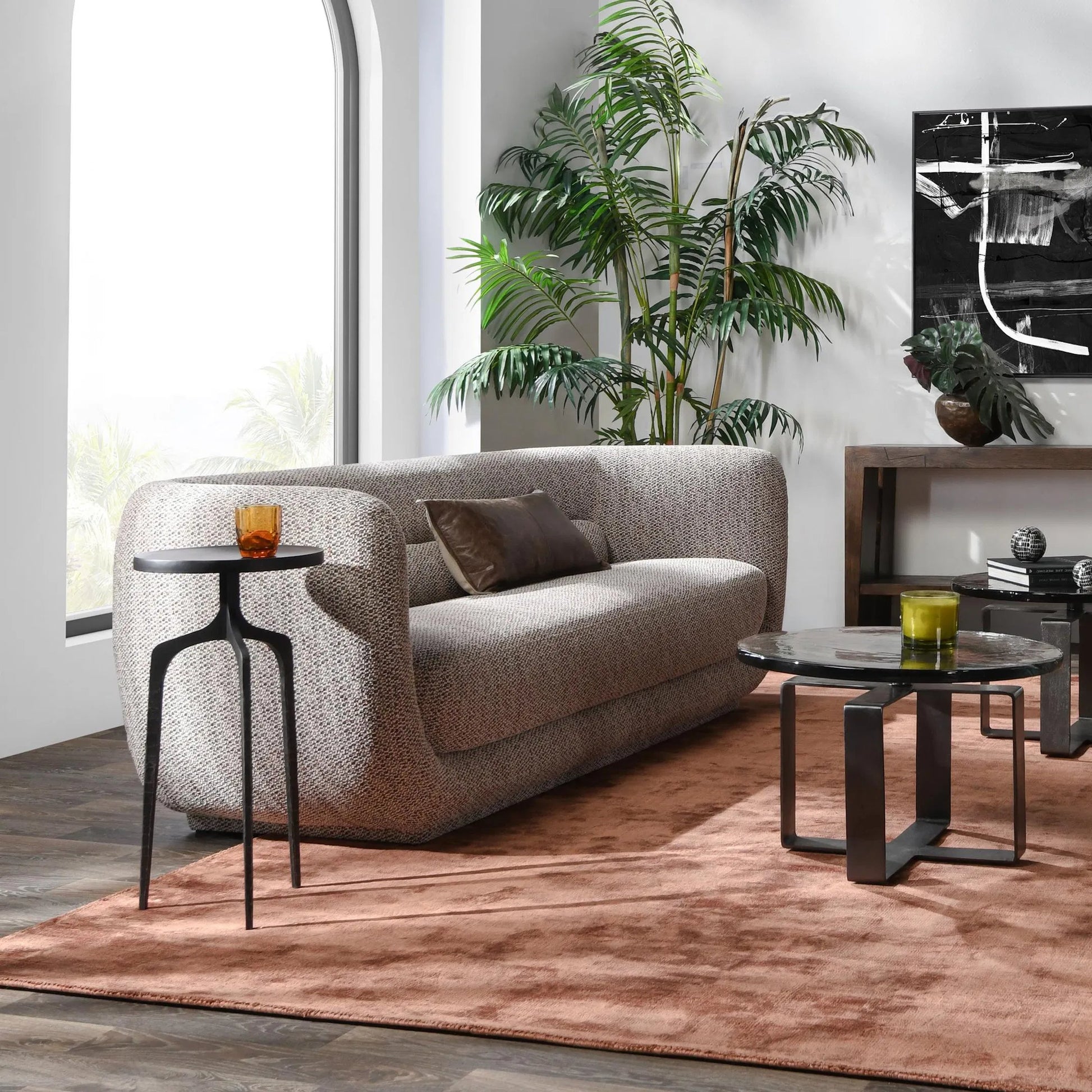 Nico 93" Brick Curved Sofa by Classic Home. Made from 100% polyester in a transitional style.