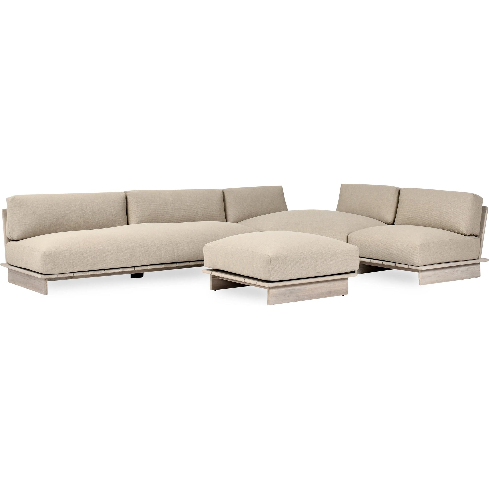 Livia Outdoor Teak Modular Sectional by Classic Home in taupe. Made from teaak wood, 100% acrylic in a transitional style.