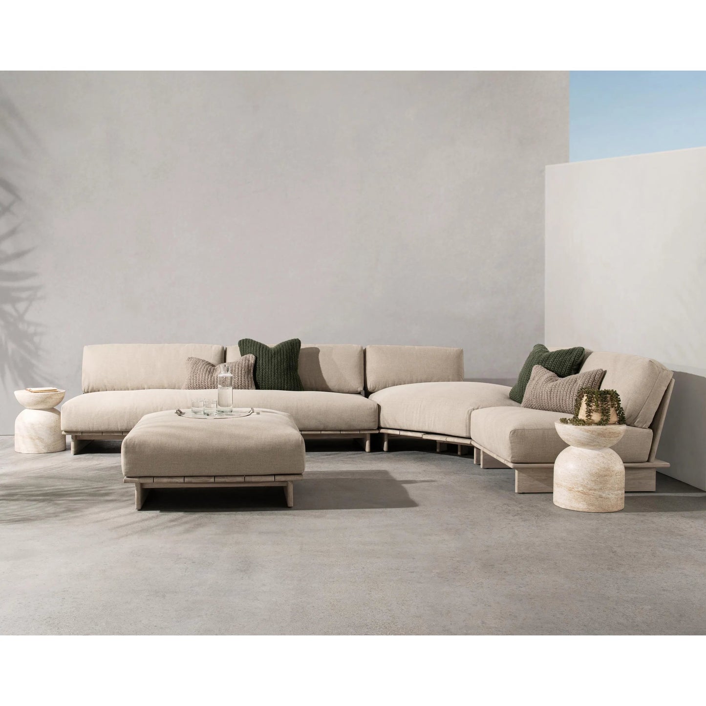 016 SI-2353748 | Lifestyle | Livia Outdoor Teak Modular Sectional by Classic Home in taupe. Made from teaak wood, 100% acrylic in a transitional style.