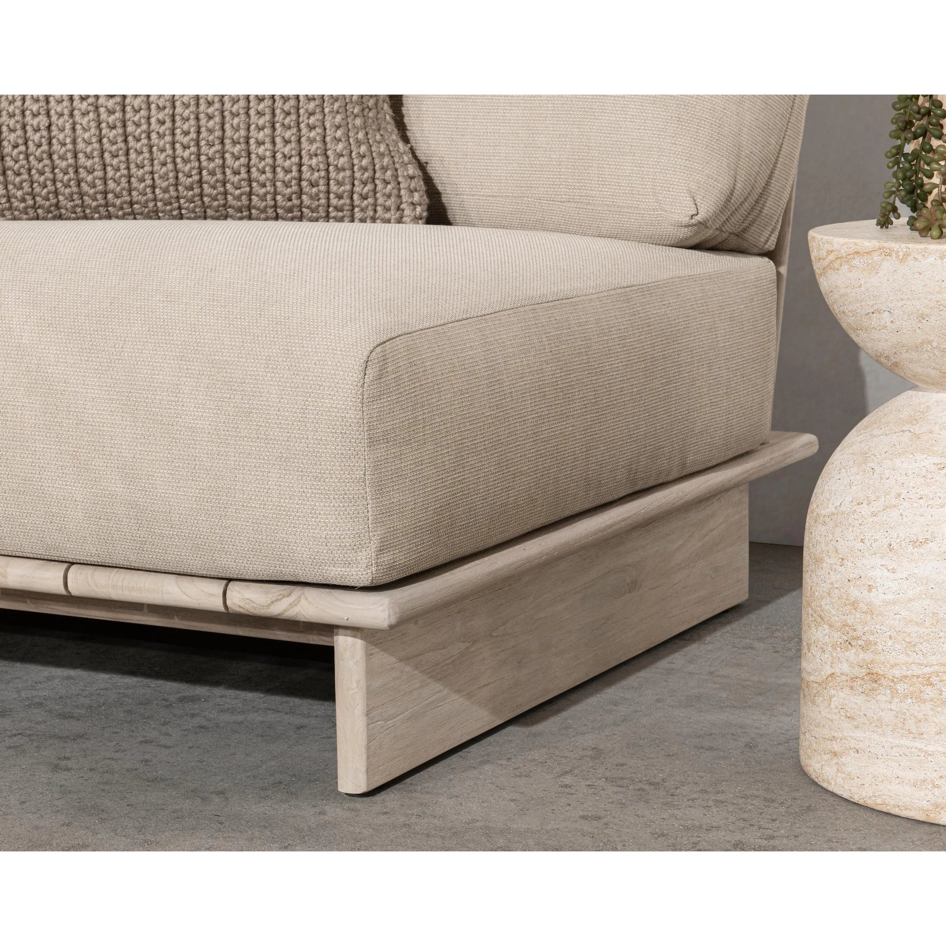 Livia Outdoor Teak Modular Sectional by Classic Home in taupe. Made from teaak wood, 100% acrylic in a transitional style.