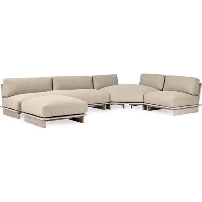 Livia Outdoor Teak Modular Sectional by Classic Home in taupe. Made from teaak wood, 100% acrylic in a transitional style.