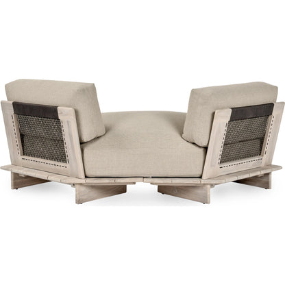 Livia Outdoor Teak Modular Sectional by Classic Home in taupe. Made from teaak wood, 100% acrylic in a transitional style.