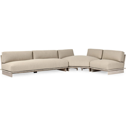 Livia Outdoor Teak Modular Sectional by Classic Home in taupe. Made from teaak wood, 100% acrylic in a transitional style.