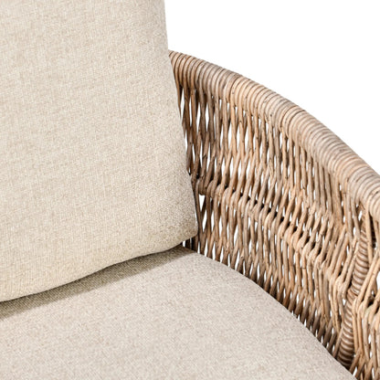Collins Outdoor Accent Chair by Classic Home in natural, sand. Made from synthetic rope, 100% olefin, mahogany wood in a rustic style.