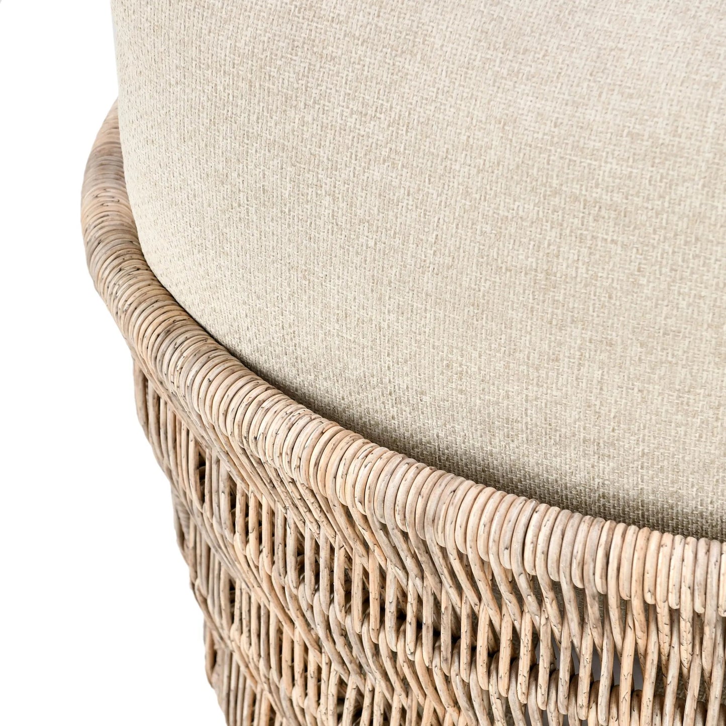 006 SI-2238934 | Closeup | Collins Outdoor Accent Chair by Classic Home in natural, sand. Made from synthetic rope, 100% olefin, mahogany wood in a rustic style.