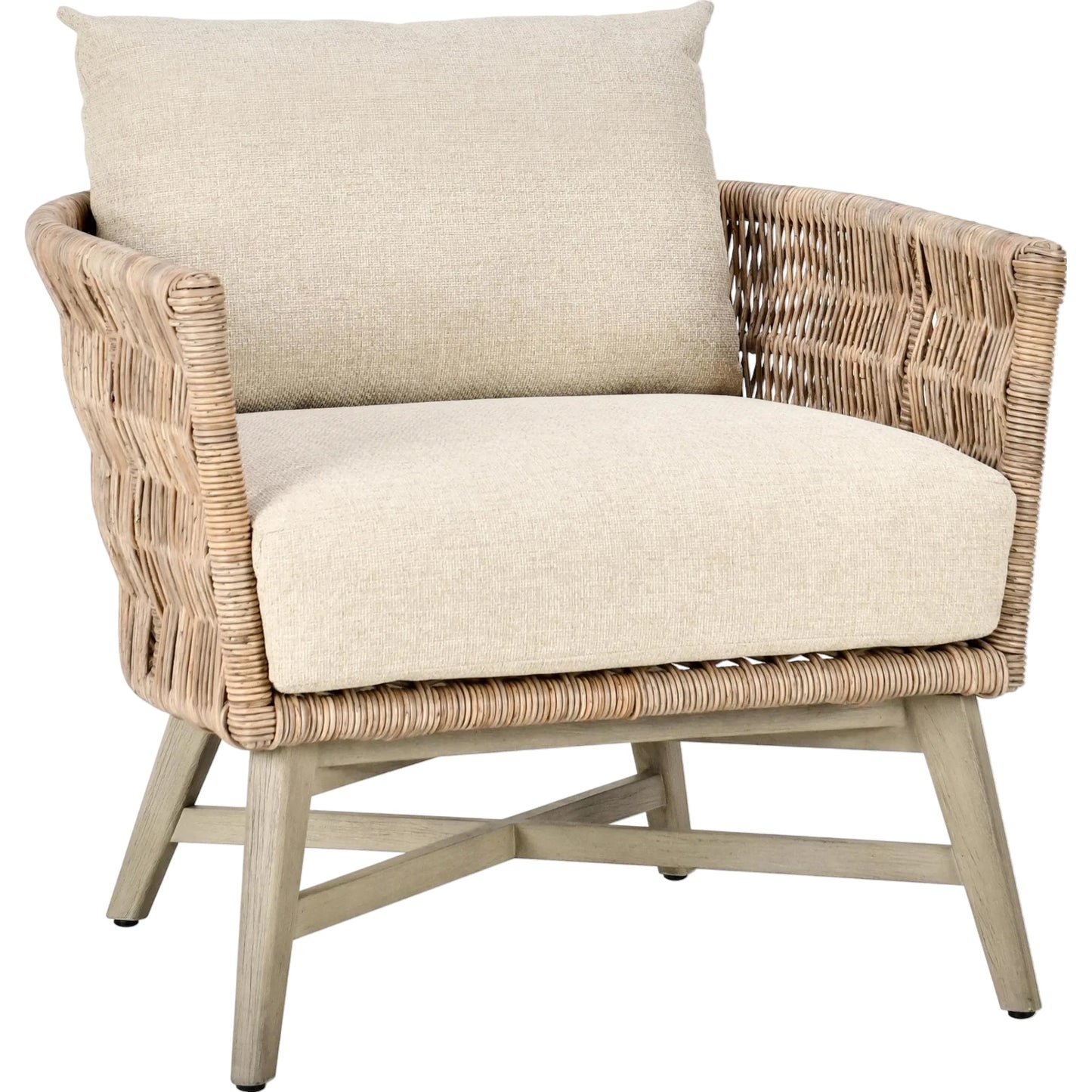 001 SI-2238934 | Primary Silo | Collins Outdoor Accent Chair by Classic Home in natural, sand. Made from synthetic rope, 100% olefin, mahogany wood in a rustic style.