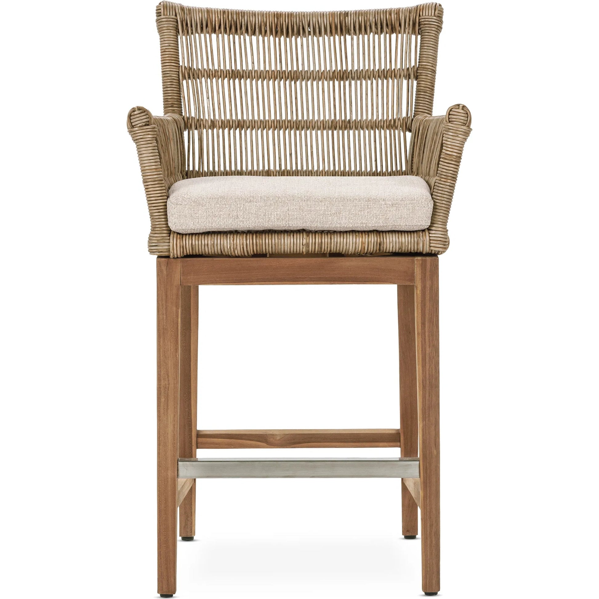 Valerie Outdoor Teak Wood Counter Chair by Classic Home in tan. Made from synthetic weave, teak, 100% olefin in a rustic style.