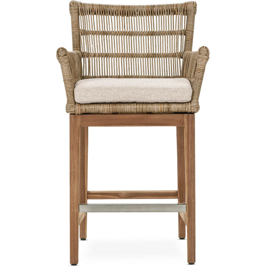 Valerie Outdoor Teak Wood Counter Chair by Classic Home in tan. Made from synthetic weave, teak, 100% olefin in a rustic style.