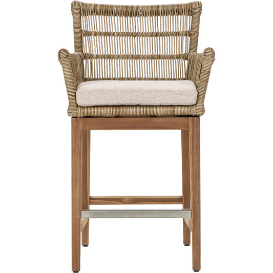 Valerie Outdoor Teak Wood Counter Chair by Classic Home in tan. Made from synthetic weave, teak, 100% olefin in a rustic style.