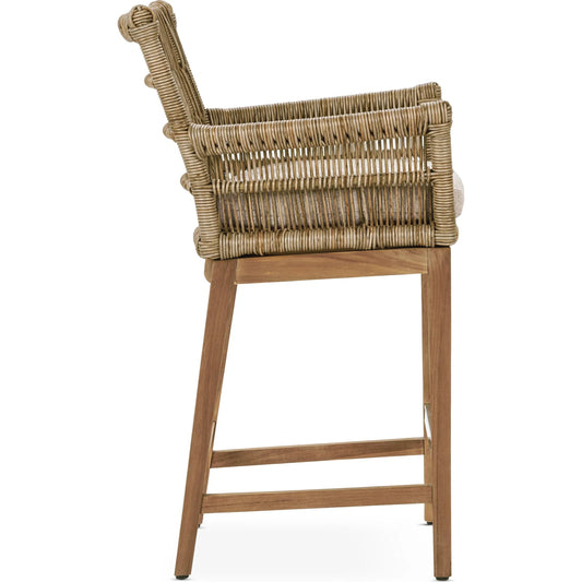 Valerie Outdoor Teak Wood Counter Chair by Classic Home in tan. Made from synthetic weave, teak, 100% olefin in a rustic style.