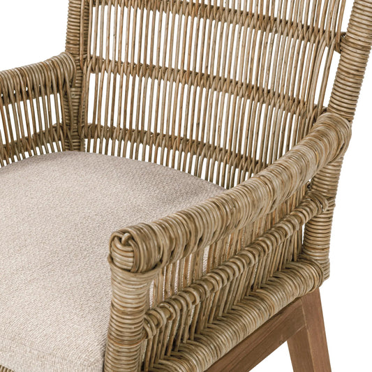 Valerie Outdoor Teak Wood Counter Chair by Classic Home in tan. Made from synthetic weave, teak, 100% olefin in a unique style.