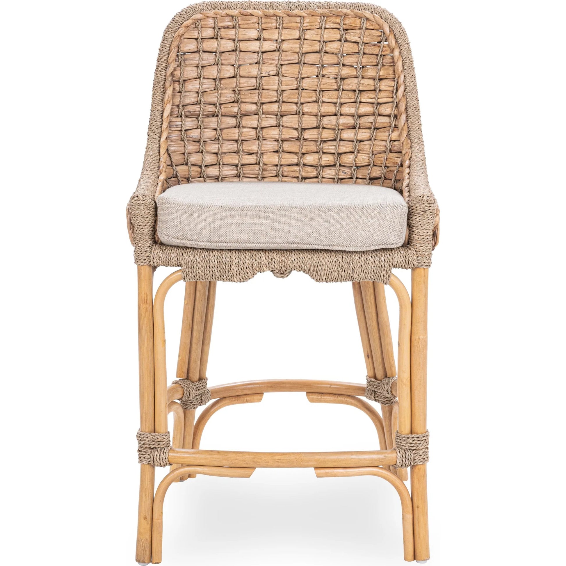 Nuevo Stool by Kosas Home in natural, truffle. Made from waterhycinth, seagrass, 100% polyester in a rustic style.