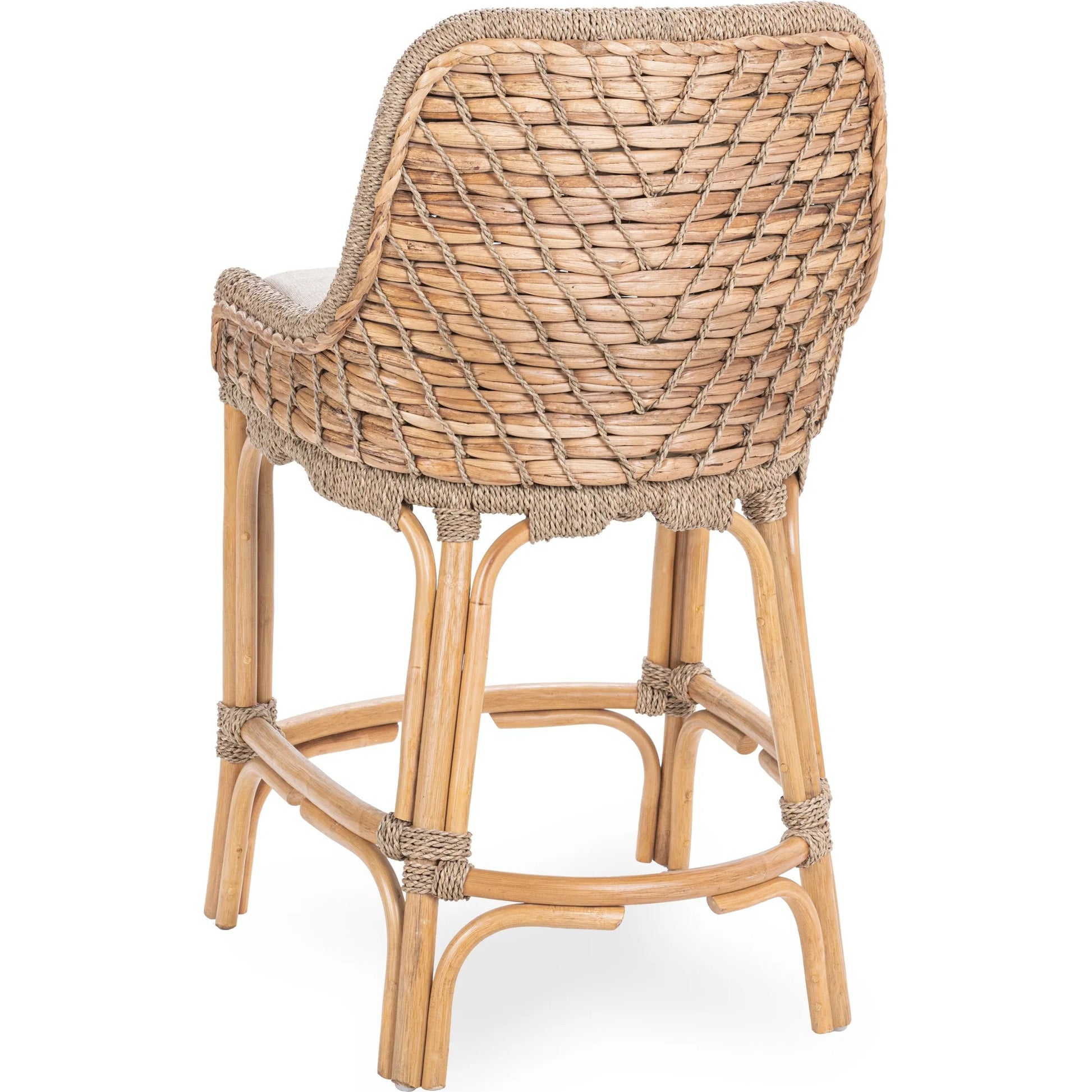 Nuevo Stool by Kosas Home in natural, truffle. Made from waterhycinth, seagrass, 100% polyester in a rustic style.