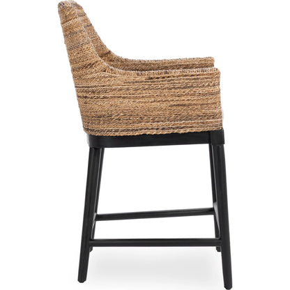 Rey Stool by Kosas Home in natural, beige. Made from banana leaf, mahogany wood, 100% polyester in a rustic style.