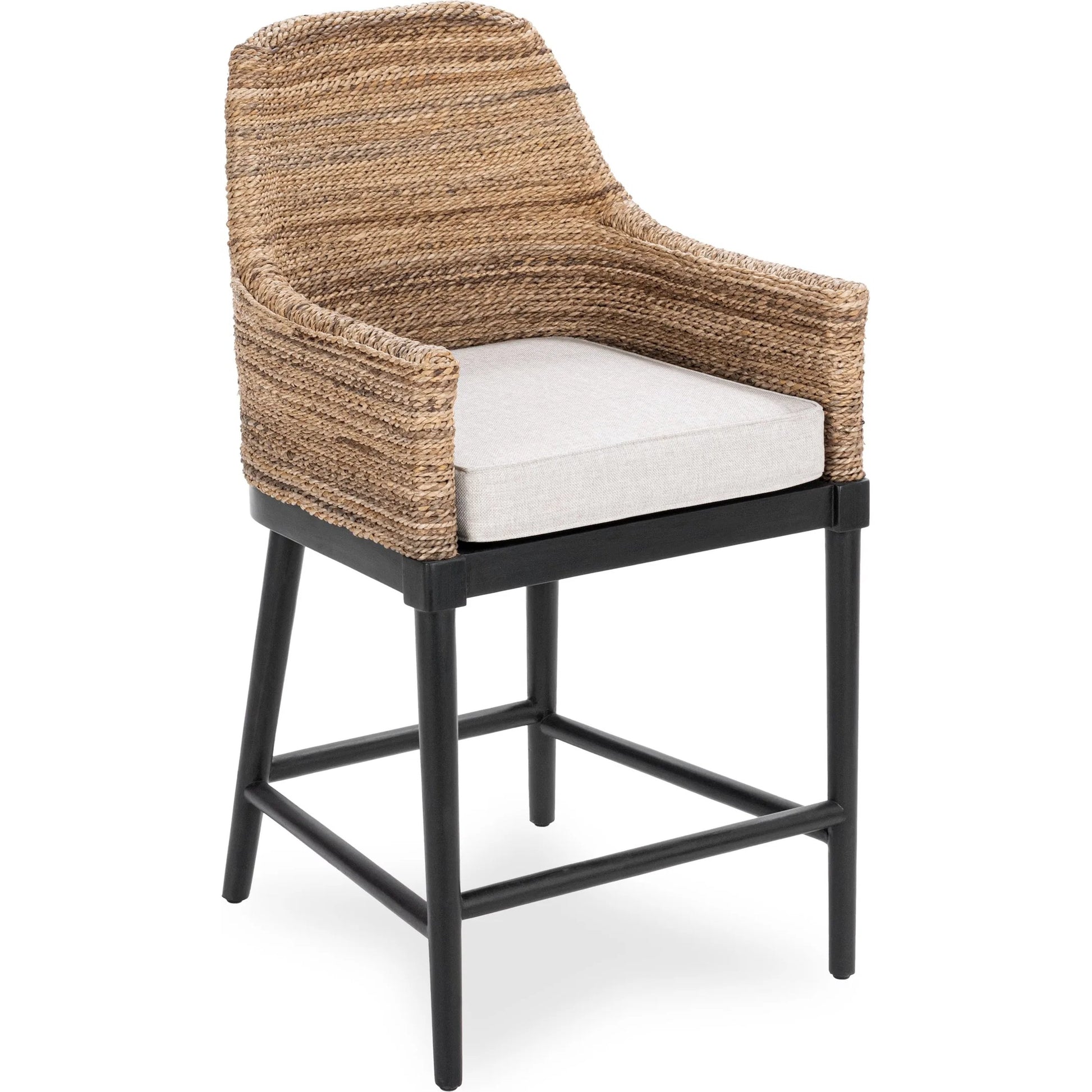 Rey Stool by Kosas Home in natural, beige. Made from banana leaf, mahogany wood, 100% polyester in a rustic style.