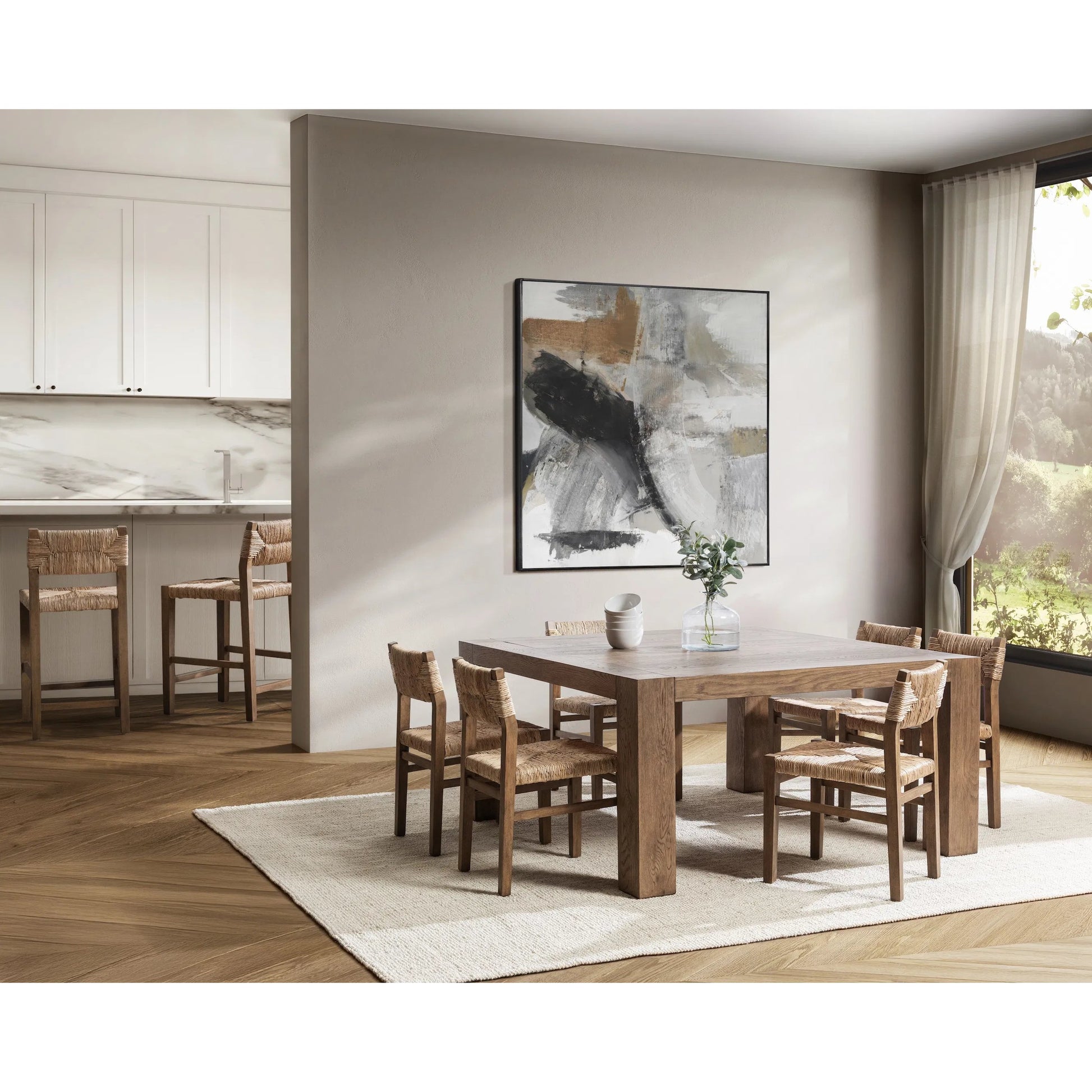 Meryn Dining Chair (Set of 2) by Kosas Home in brown wash. Made from banana bark, mahogany wood in a transitional style.