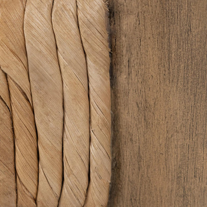 Zaylen Bench by Kosas Home in brown wash. Made from banana bark, mahogany wood in a rustic style.