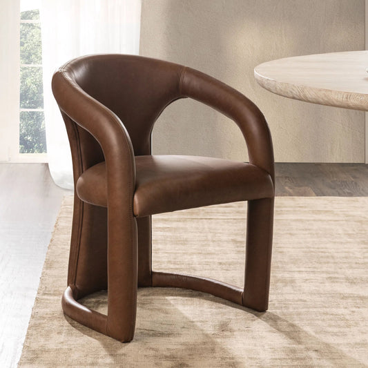 Archie Dining Chair by Classic Home in bison brown. Made from top grain leather in a traditional style.