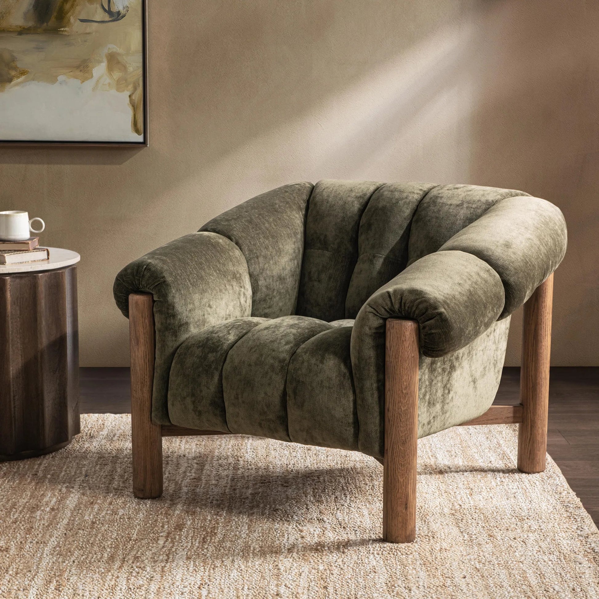 Sansa Accent Chair by Classic Home. Made from 100% polyester, oak wood in a eclectic & global style.