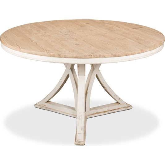 Flying Buttress Dining Table by Sarreid Ltd. in white and whitewash / natural finishes. Made from pine in a cottage & farmhouse style.