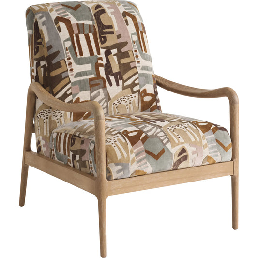Gianna Chair by Barclay Butera in beige and brown. Made from mahogany, fabric in a unique style.