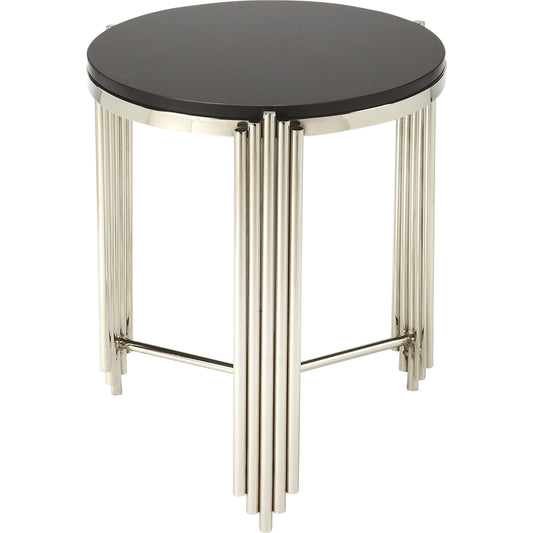 Khalifa End Table by Butler Specialty Company in black and metalworks. Made from stanless steel, granite in a modern style.