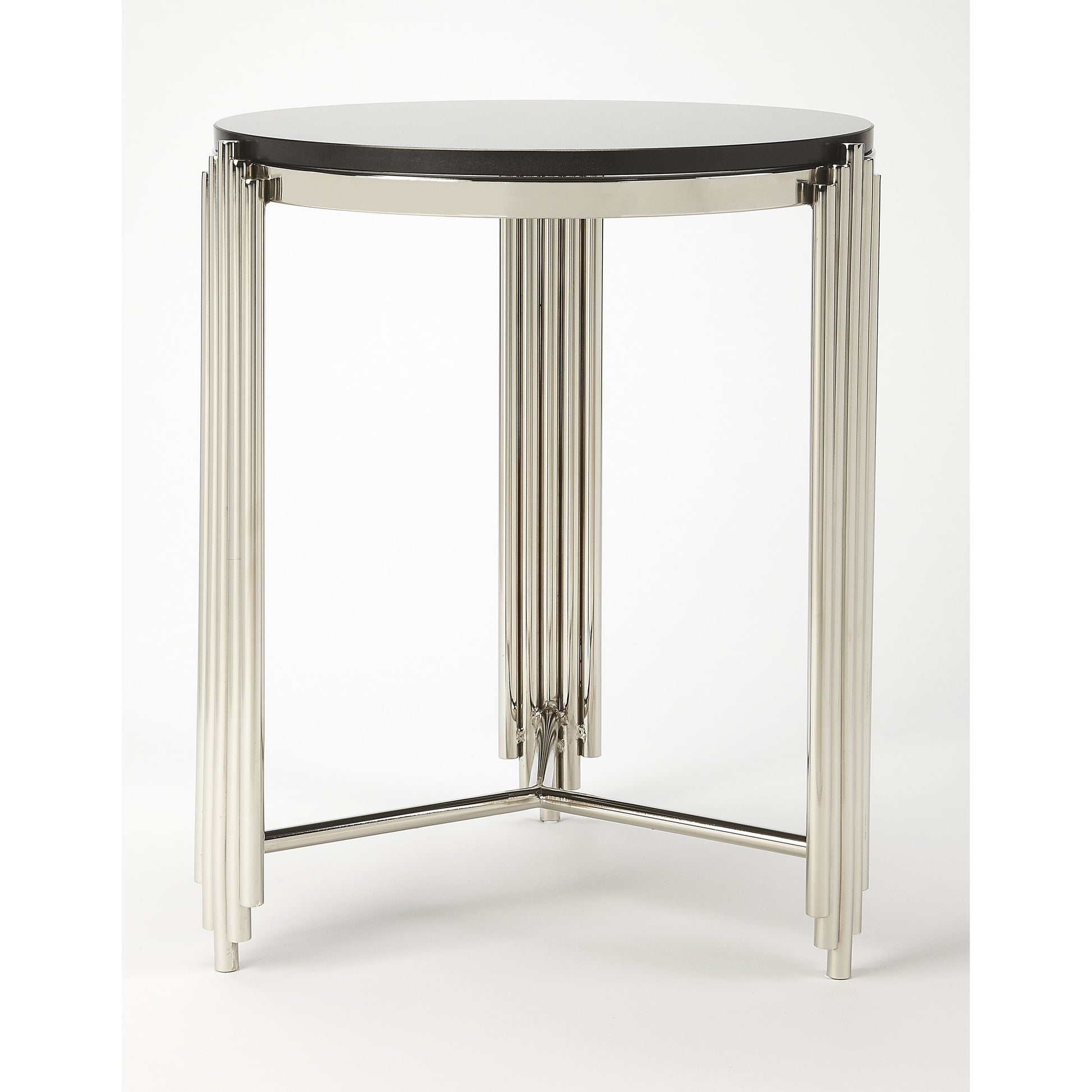 Khalifa End Table by Butler Specialty Company in black and metalworks. Made from stanless steel, granite in a modern style.