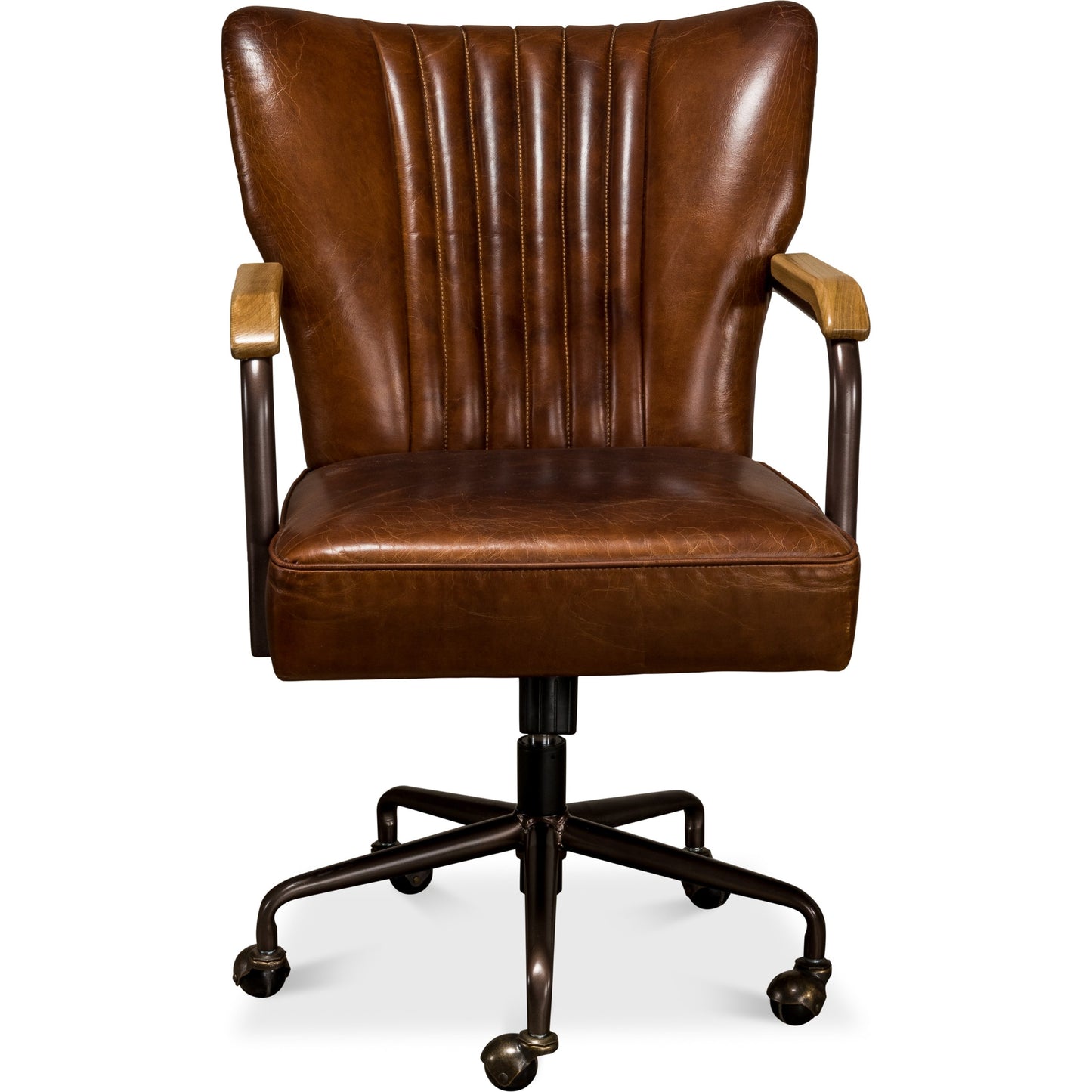 002 SR-857961 | Additional Silo | Parker Office Chair by Sarreid Ltd. in brown and vintage cigar leather swivels. Made from leather, metal in a modern style.