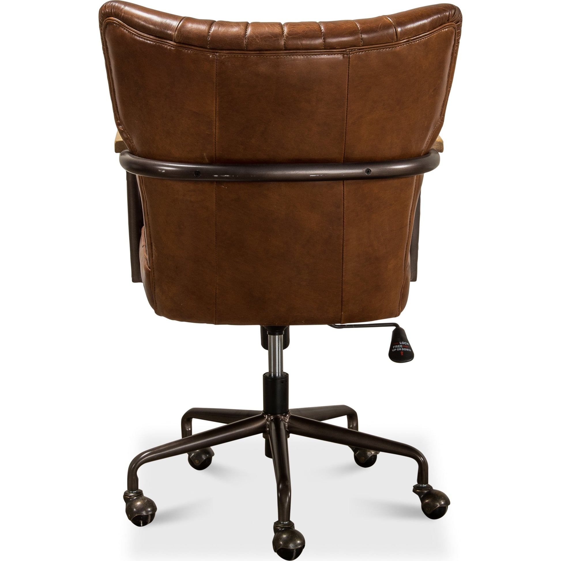 Parker Office Chair by Sarreid Ltd. in brown and vintage cigar leather swivels. Made from leather, metal in a modern style.