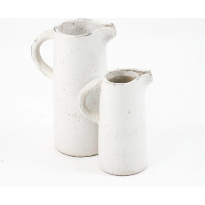 French Country Pitcher by Zentique in distressed white and stoneware. Made from stoneware in a modern style.