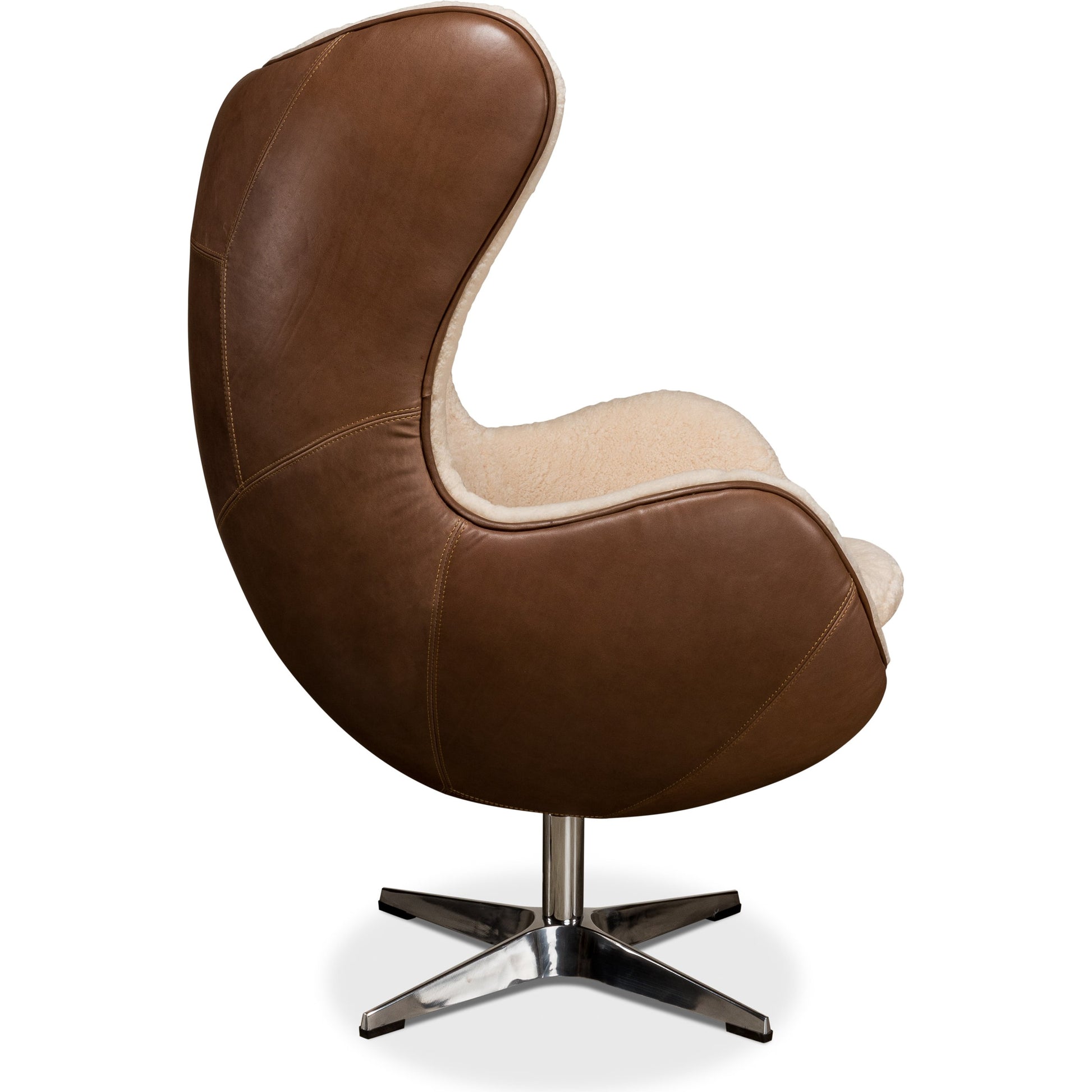 Jacobean Mid Century Egg Chair by Sarreid Ltd. in brown and cocoa nut brown leather exterior. Made from leather, metal in a modern style.