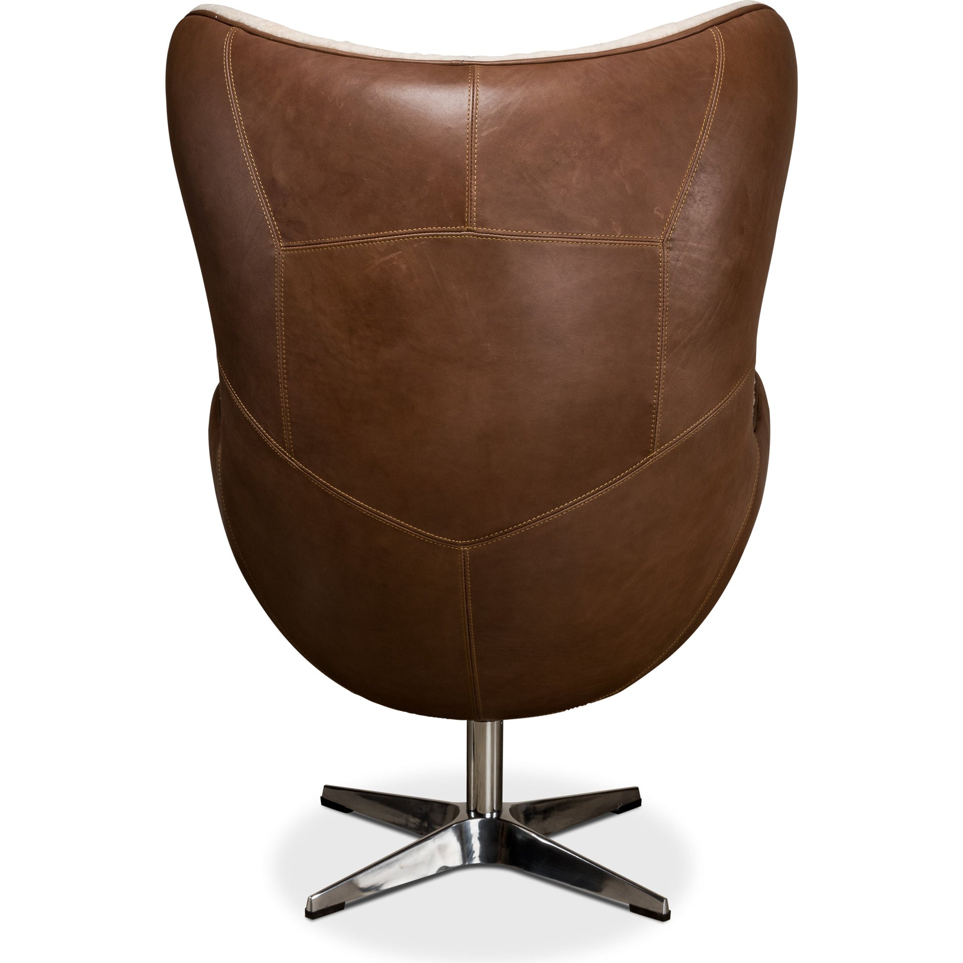 Jacobean Mid Century Egg Chair by Sarreid Ltd. in brown and cocoa nut brown leather exterior. Made from leather, metal in a modern style.