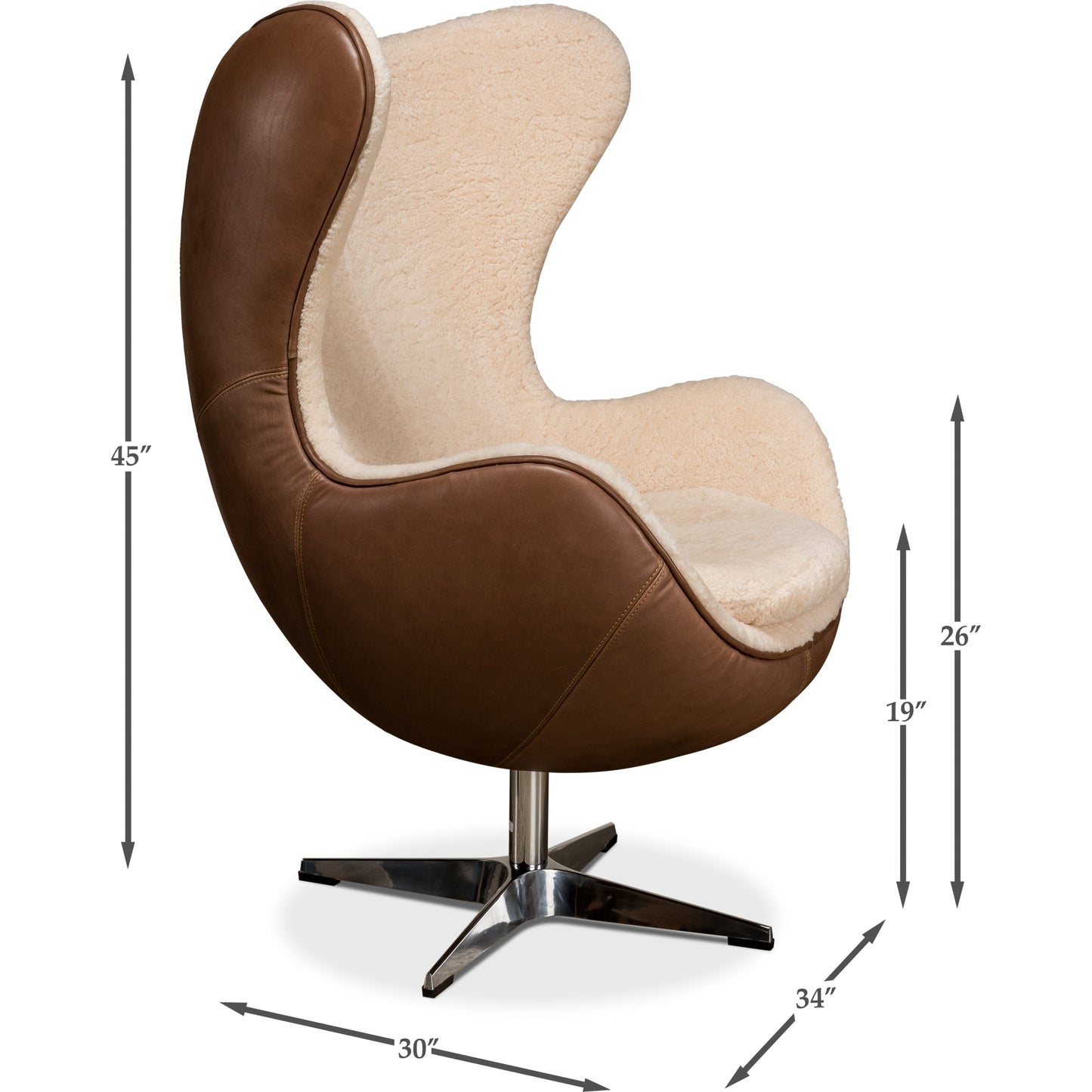 005 SR-857811 | Additional Silo | Jacobean Mid Century Egg Chair by Sarreid Ltd. in brown and cocoa nut brown leather exterior. Made from leather, metal in a modern style.