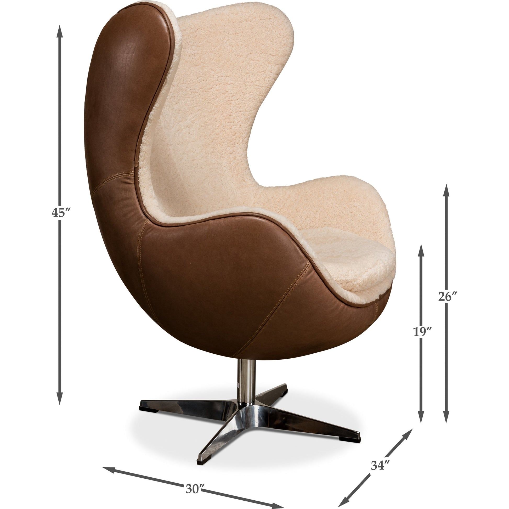 Jacobean Mid Century Egg Chair by Sarreid Ltd. in brown and cocoa nut brown leather exterior. Made from leather, metal in a modern style.